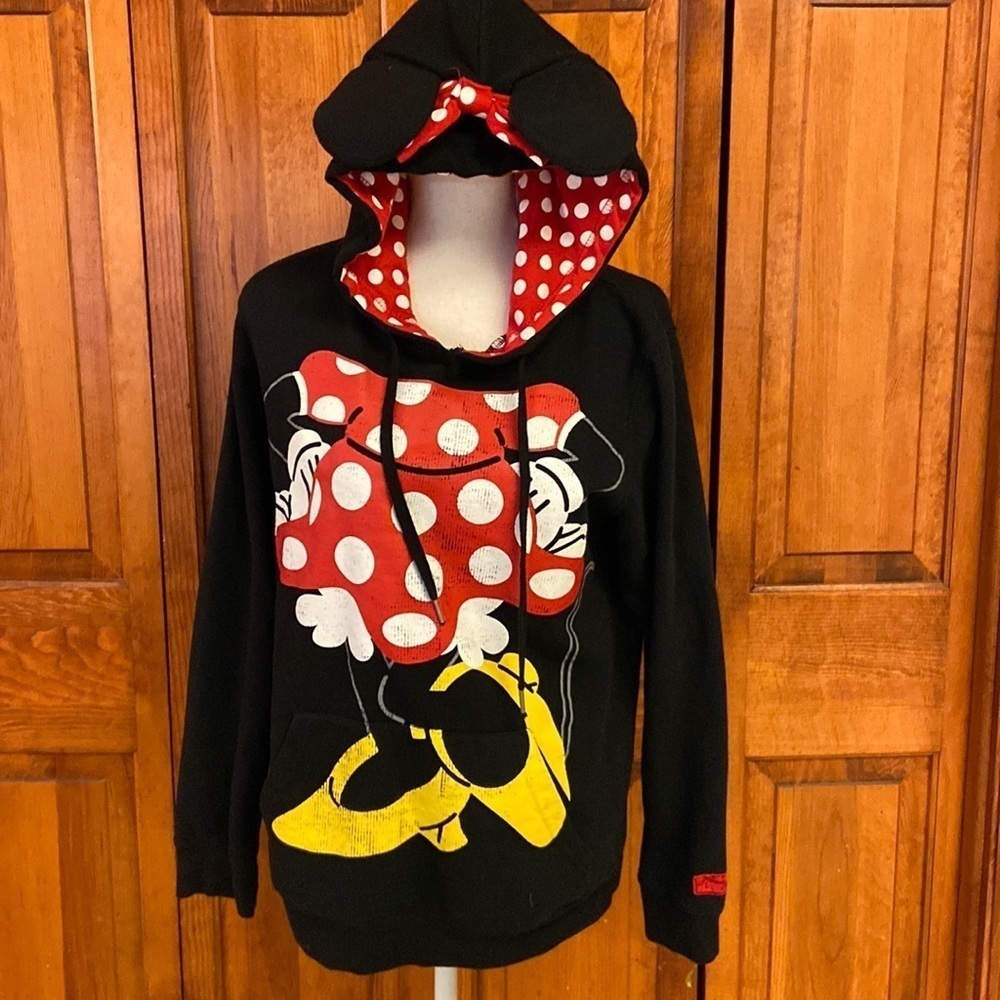 Disney Minnie Hooded Sweatshirt w/ Minnie Ears/Bow on Hood. Preowned Size Medium